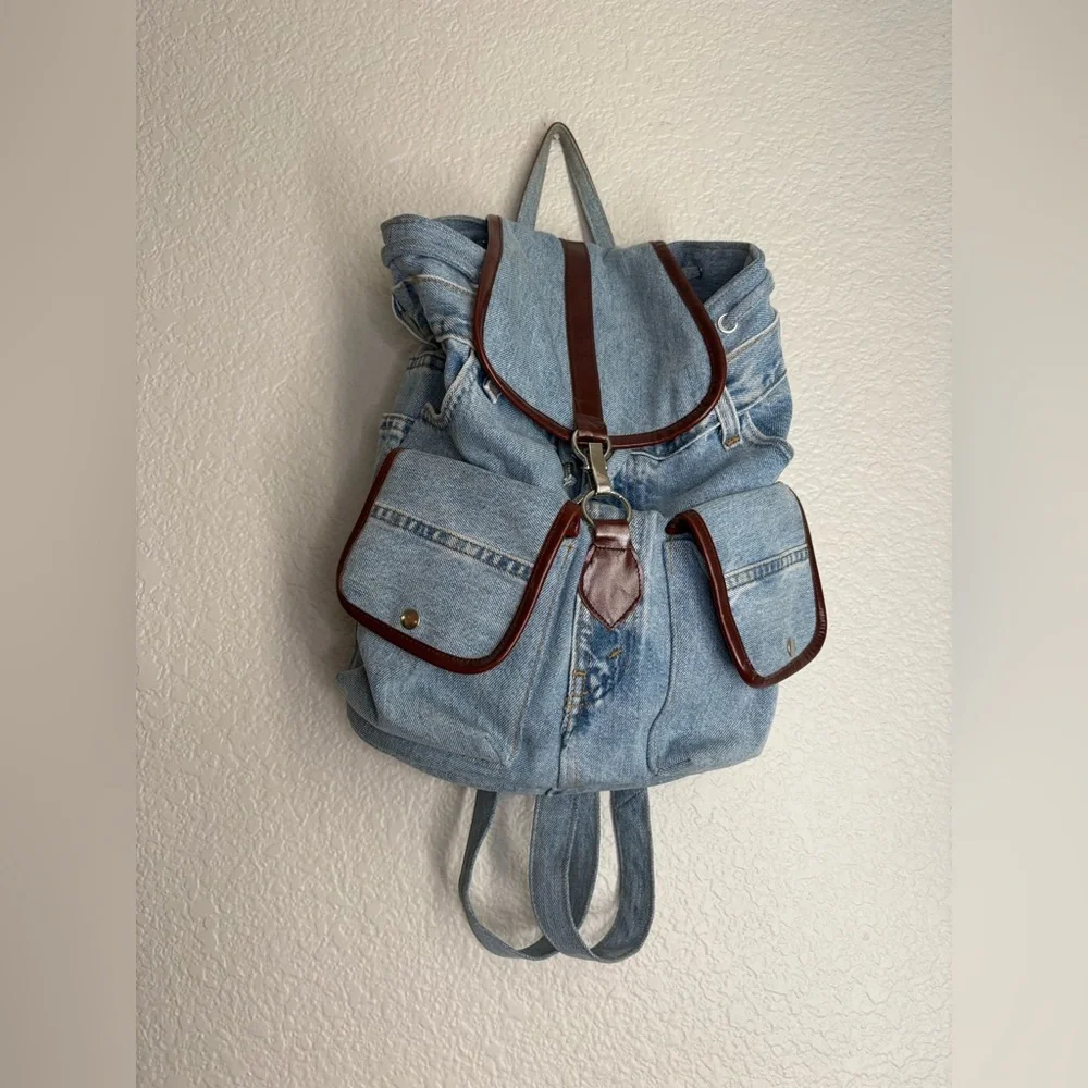 Vintage Levi’s Denim Rucksack Custom Made Backpack Bag Light Wash Handmade Y2K